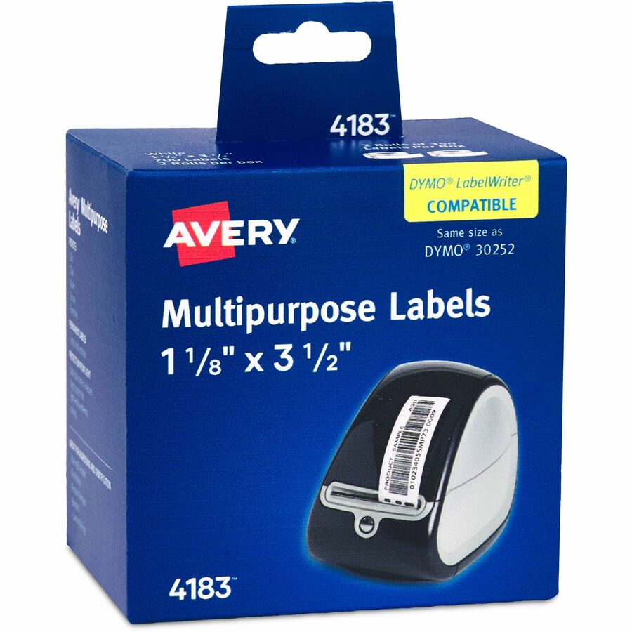 Avery&reg, Direct Thermal Roll Labels - 3 1/2" Height x 1 1/8" Width - Permanent Adhesive - Rectangle - Thermal - Bright White - Paper - Water Resistant - 350 / Sheet - 350 / Roll - 2 Total Sheets - 700 Total Label(s) - 1 Box