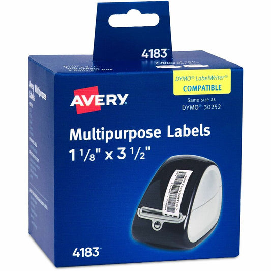 Avery, Direct Thermal Roll Labels - 3 1/2" Height x 1 1/8" Width - Permanent Adhesive - Rectangle - Thermal - Bright White - Paper - Water Resistant - 350 / Sheet - 350 / Roll - 2 Total Sheets - 700 Total Label(s) - 1 Box