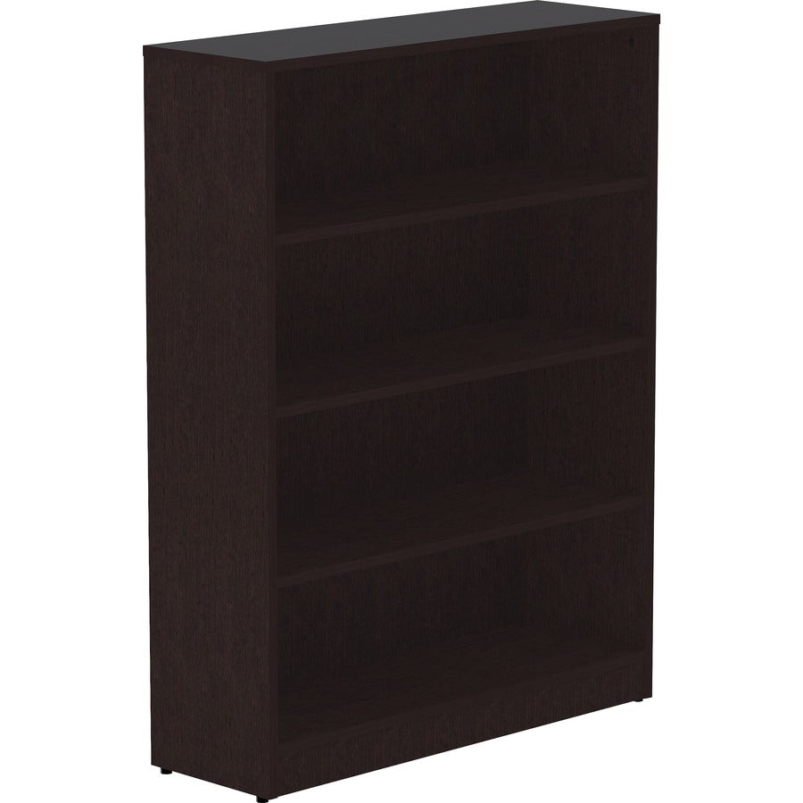 Lorell Laminate Bookcase - 0.7" Thickness Shelf, 48" Height x 36" Width x 12" Depth - 4 Shelve(s) - 3 Adjustable Shelf(ves) - Square Edge - Material: Thermofused Laminate (TFL) - Finish: Espresso - Sturdy, Long Lasting, Adjustable Feet - For Book - 1 Each