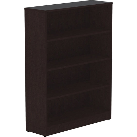 Lorell Laminate Bookcase - 0.7" Thickness Shelf, 48" Height x 36" Width x 12" Depth - 4 Shelve(s) - 3 Adjustable Shelf(ves) - Square Edge - Material: Thermofused Laminate (TFL) - Finish: Espresso - Sturdy, Long Lasting, Adjustable Feet - For Book - 1 Each