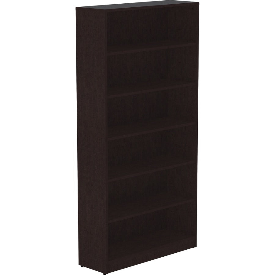 Lorell Laminate Bookcase - 0.7" Thickness Shelf, 72" Height x 36" Width x 12" Depth - 6 Shelve(s) - 5 Adjustable Shelf(ves) - Square Edge - Material: Thermofused Laminate (TFL) - Finish: Espresso - Sturdy, Long Lasting, Adjustable Feet - For Book - 1 Each