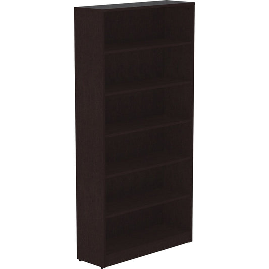 Lorell Laminate Bookcase - 0.7" Thickness Shelf, 72" Height x 36" Width x 12" Depth - 6 Shelve(s) - 5 Adjustable Shelf(ves) - Square Edge - Material: Thermofused Laminate (TFL) - Finish: Espresso - Sturdy, Long Lasting, Adjustable Feet - For Book - 1 Each