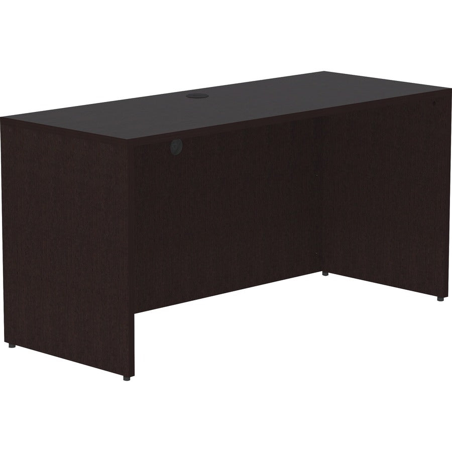 Lorell Essentials Series Credenza Shell - 29.5" Height x 60" Width x 24" Depth Credenza Shell, 1" Thickness Top - Finish: Espresso, Silver Brush - Grommet, Adjustable Feet, Durable, Laminated, Cam Lock, Cord Management - 1 Each