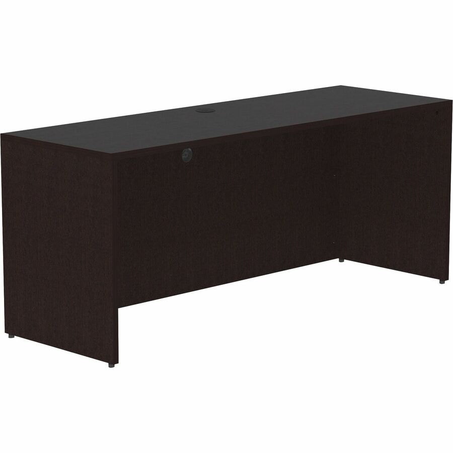Lorell Essentials Series Credenza Shell - 29.5" Height x 70.9" Width x 23.6" Depth - Finish: Espresso, Silver Brush - Grommet, Adjustable Feet, Durable, Laminated, Cam Lock, Cord Management - 1 Each