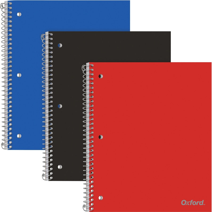 Oxford 1-Subject Poly Notebook - 1 Subject(s) - 100 Sheets - Spiral Bound - Wide Ruled Front Ruling - 3 Hole(s) - 0.30" Height x 8.5" Width x 10.5" Length - Assorted Poly Cover - Pocket Divider, Snag Resistant, Micro Perforated, Smooth, Durable Cover...