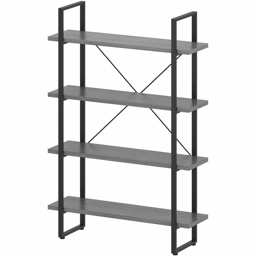 Lorell SOHO Rustic Metal Frame Bookcase - 57.5" Height x 39.4" Width x 11.8" Depth - 4 Shelve(s) - Band Edge - Finish: Charcoal - Sturdy, Durable - 1 Each
