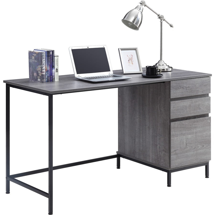 Lorell SOHO Desk with Side Drawers - 30" Height x 55" Width x 23.6" Depth - Total Drawer(s): 3 - Single Pedestal on Right Side - Finish: Charcoal - 1 Each