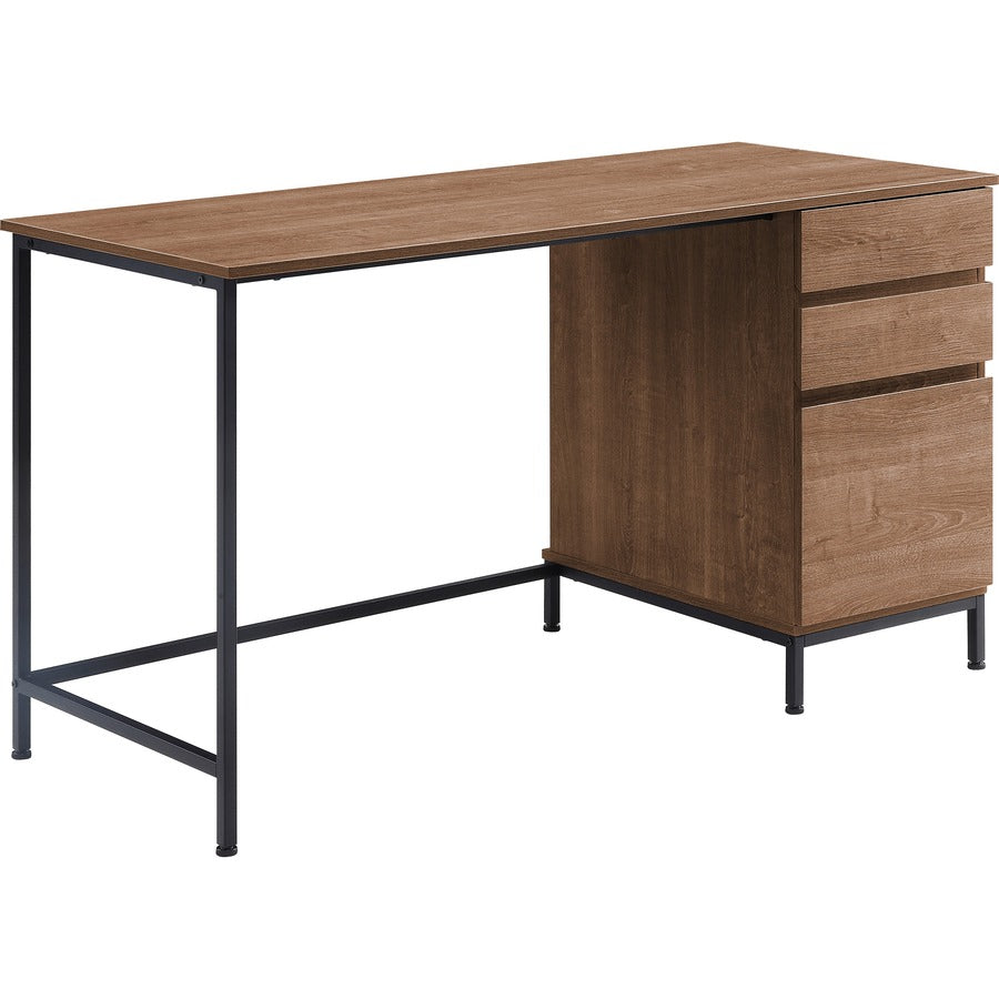 Lorell SOHO Desk with Side Drawers - 30" Height x 55" Width x 23.6" Depth - Total Drawer(s): 3 - Single Pedestal on Right Side - Finish: Walnut - 1 Each