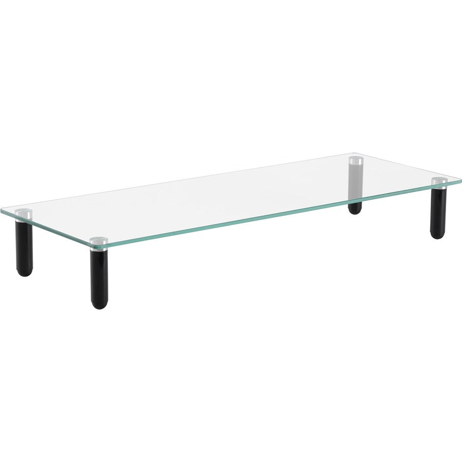 Lorell 4-leg Single-Shelf Monitor Stand - 44 lb Load Capacity - 1 x Shelf(ves) - 3" Height x 22" Width x 8.25" Depth - Desktop - Glass - Clear, Black