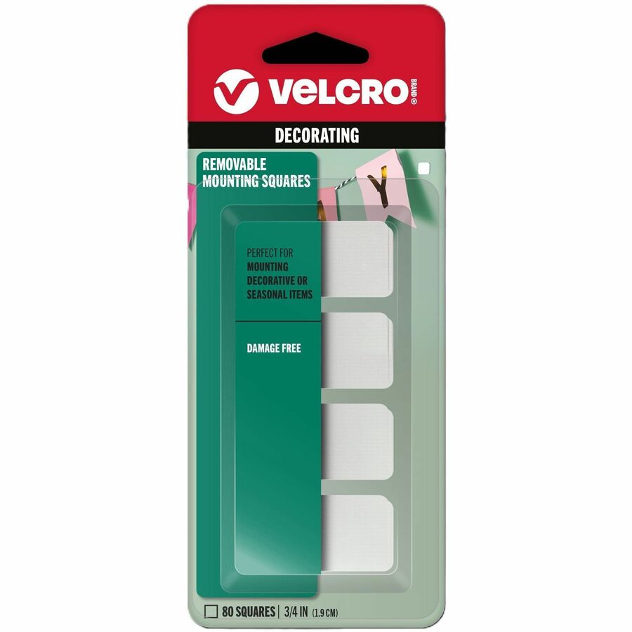 VELCRO&reg, Removable Mounting Tape - 0.75" Length x 0.75" Width - White - 80 / Pack