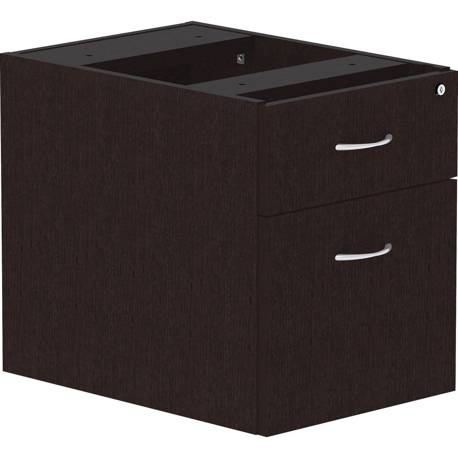 Lorell Essentials Series Box/File Hanging File Cabinet - 18.9" Height x 15.5" Width x 21.9" Depth Pedestal - Total Drawer(s): 2 - Finish: Espresso - Durable, Laminated, Built-in Hangrail, File Drawer, Central Locking, Adjustable Feet - 1 Each