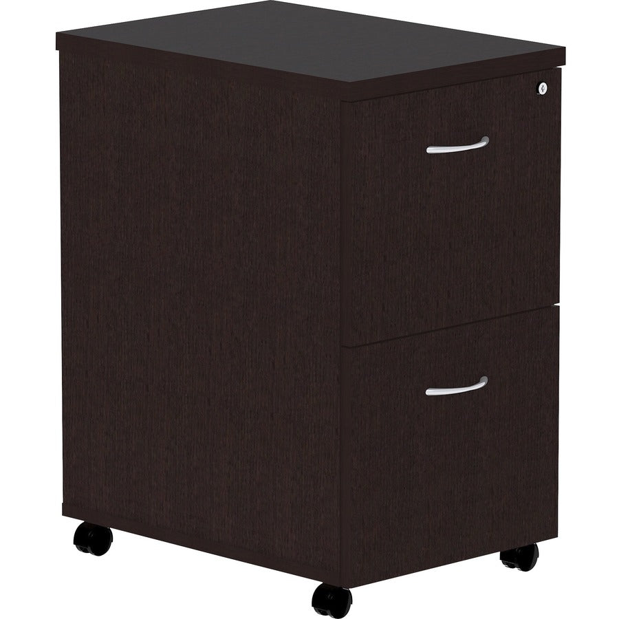 Lorell Essentials Series File/File Mobile File Cabinet - 28.3" Height x 16" Width x 22" Depth Pedestal - Finish: Espresso, Silver Brush - Durable, Laminated, Built-in Hangrail, File Drawer, Dual Wheel Caster - 1 Each