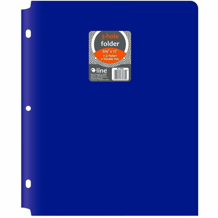 C-Line 2-pocket Heavyweight Poly Portfolio Pocket - 9.4" Width x 11.4" Length x 100 mil Thickness - For Letter 8 1/2" x 11" Sheet - 3 x Holes - Ring Binder - Rectangular - Blue - Polypropylene - 25 / Box
