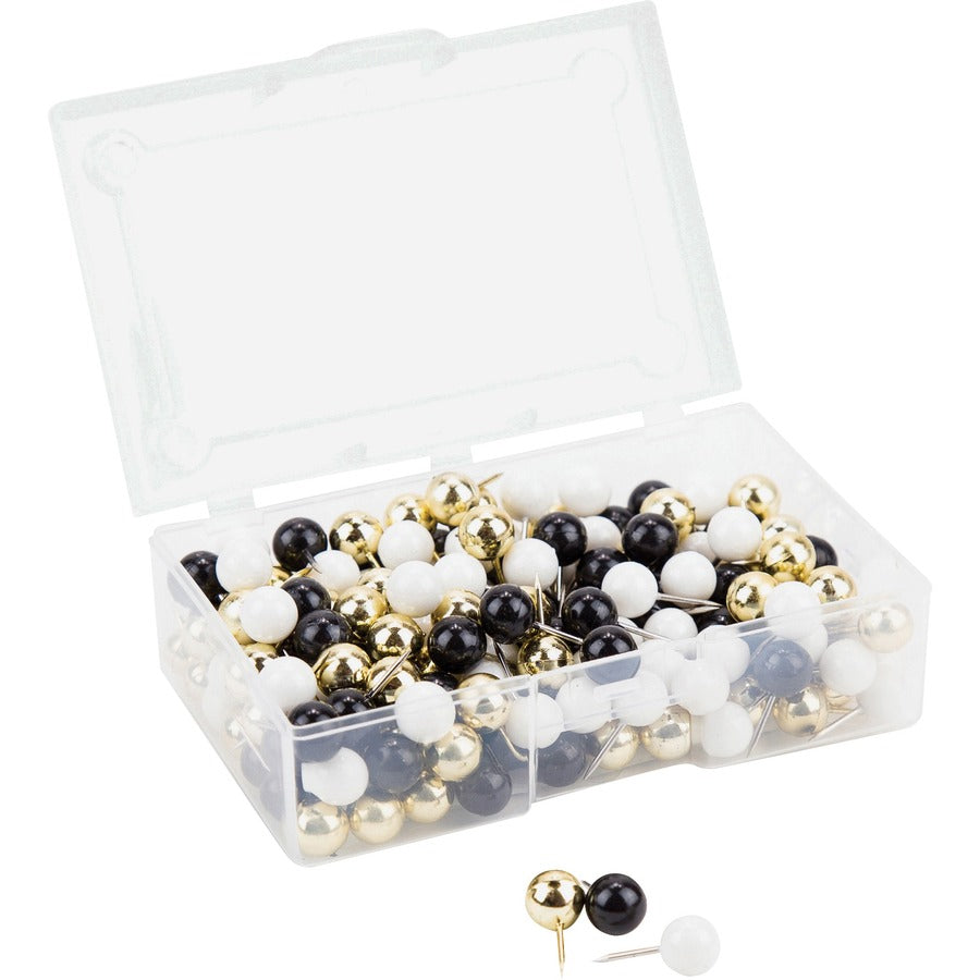 U Brands Sphere Push Pins - 0.44" Shank - 0.37" Head - 0.4" Length x 0.4" Width - Black, Gold, White - 200 / Pack