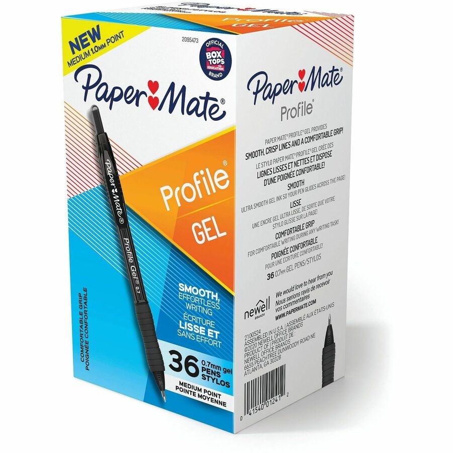 Paper Mate Profile Gel 0.7mm Retractable Pen - Retractable - Black Ink - Writing - 1 Box