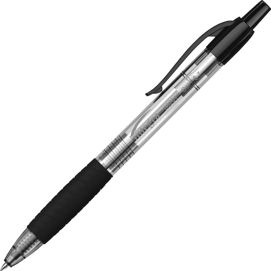 Integra Retractable 0.7mm Gel Pen - Retractable - Black Ink - Gel-based - Black Barrel - 1 Dozen