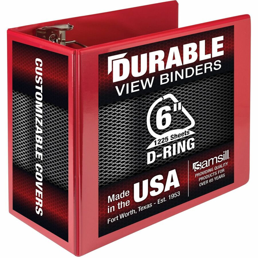 Samsill Nonstick 6" Locking D-Ring View Binder - 6" Binder Capacity - 1225 Sheet Capacity - 3 Ring - Fastener: D-Ring - Pocket: 2, Internal - Red - 2.73 lb - Recycled - Lockable, Non-stick, Concealed Rivet, Ink-transfer Resistant, Clear Overlay, Non-gl...