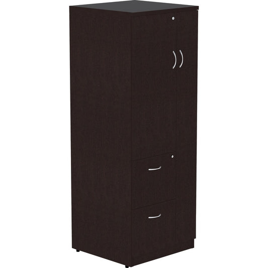 Lorell Essentials Series Tall Storage Cabinet - 65.6" Height x 23.6" Width x 23.6" Depth Cabinet - Total Drawer(s): 2 - 1 Door(s) - 2 Shelve(s) - Material: Laminate, Medium Density Fiberboard (MDF), Particleboard - Finish: Espresso - 1 Each