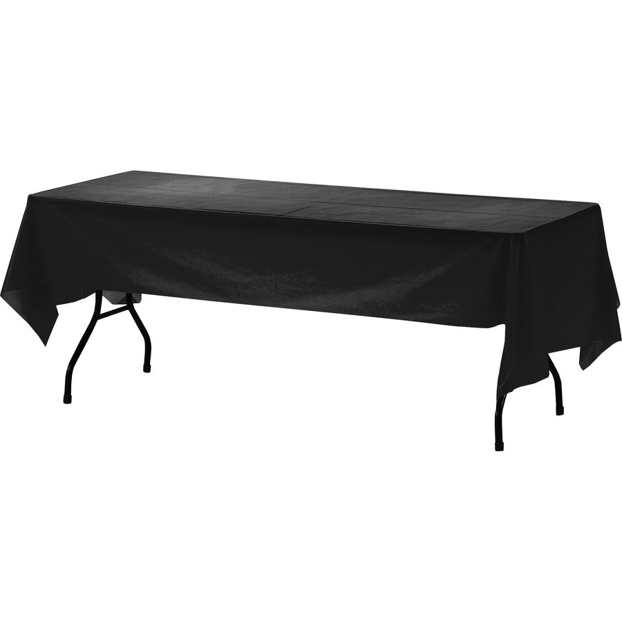 Genuine Joe Plastic Table Covers - 108" Length x 54" Width - Plastic - Black - 1 Pack