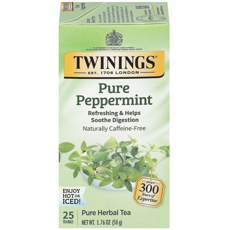 Twinings of London Pure Peppermint Herbal Tea Bag - Herbal Tea - 1.8 oz - Caffeine-free - 25 / Box