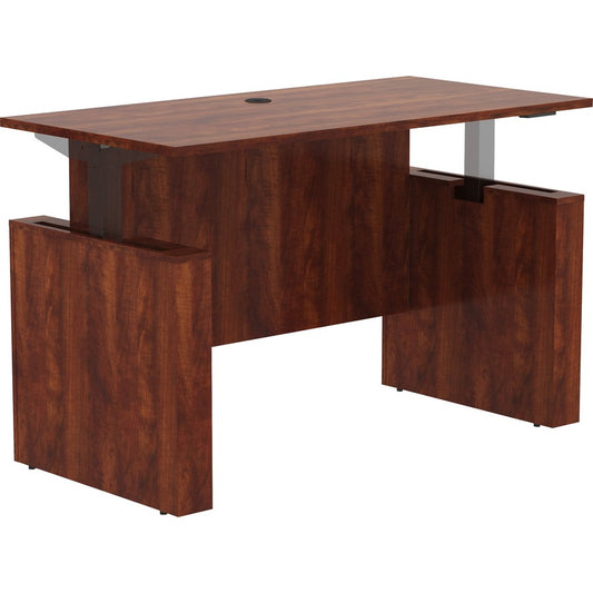 Lorell Essentials Series Sit-to-Stand Desk Shell - 0.1" Thickness Top, 49" Height x 60" Width x 29" Depth - Finish: Cherry - Laminate Table Top - Durable, Adjustable Feet, Modesty Panel, Grommet, Cord Management, Edge Banding - For Home, Office, Busine...