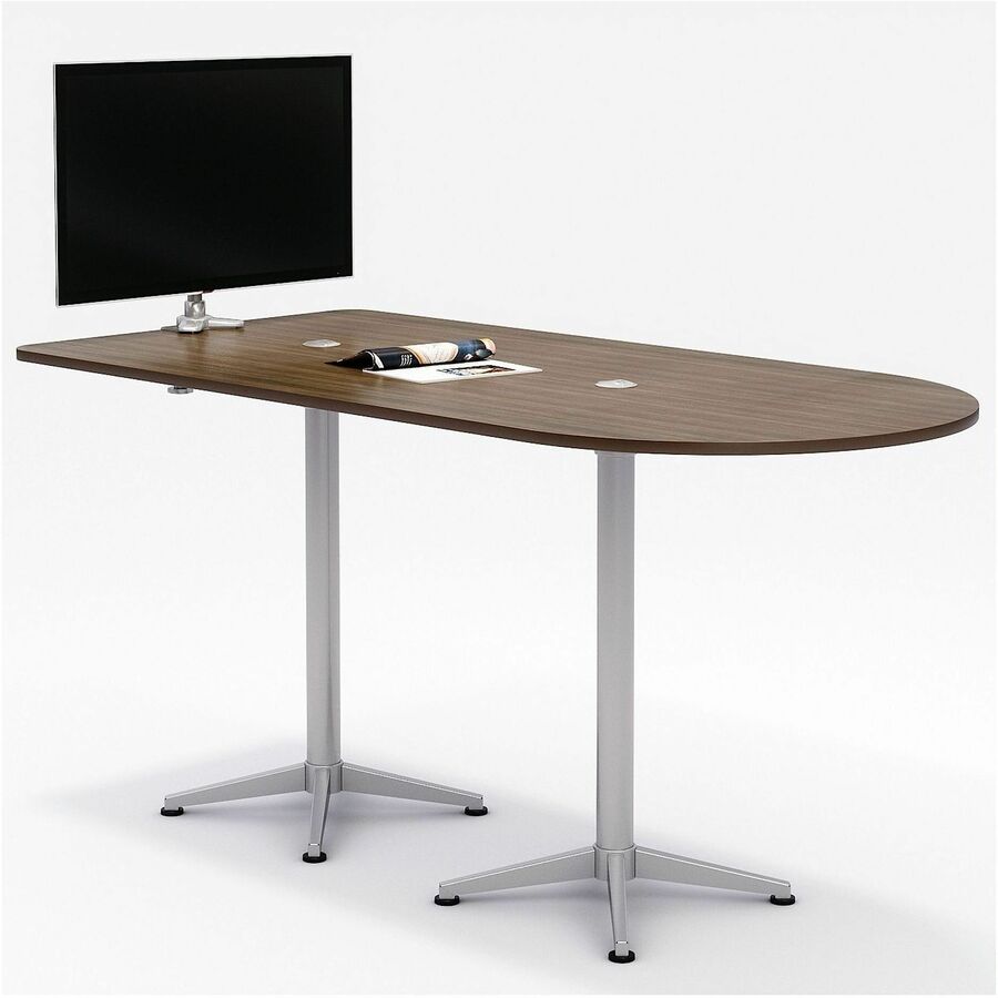 KFI Laminate Top Horseshoe Table - High Pressure Laminate (HPL) Half-round, Teak Top - Column Leg Base - 84" Table Top Length x 42" Table Top Width - Assembly Required - 1 Each
