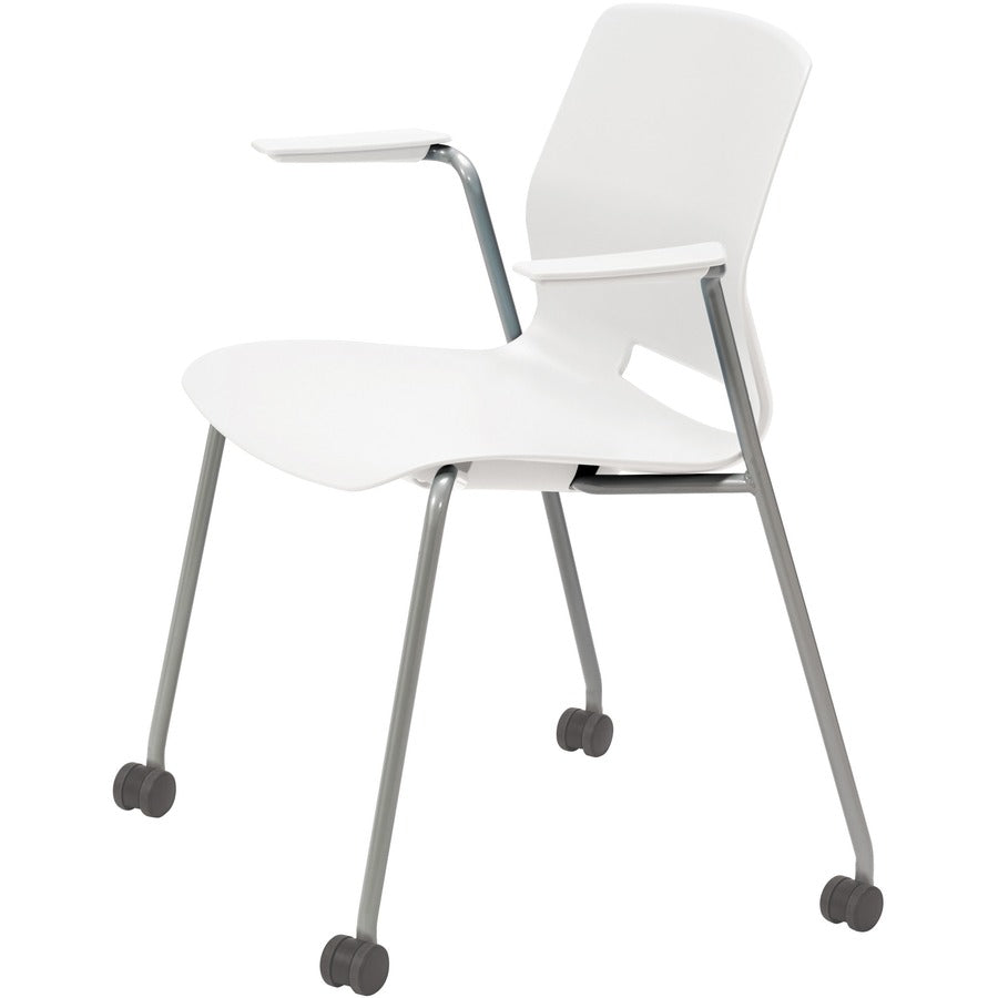KFI Swey Mobile Multipurpose Stool with Arms - White Seat Color - Polypropylene Seat Material - White Back Color - Polypropylene Back Material - Silver Frame Color - Stainless Steel Frame Material - Four-legged Base - 1 Each