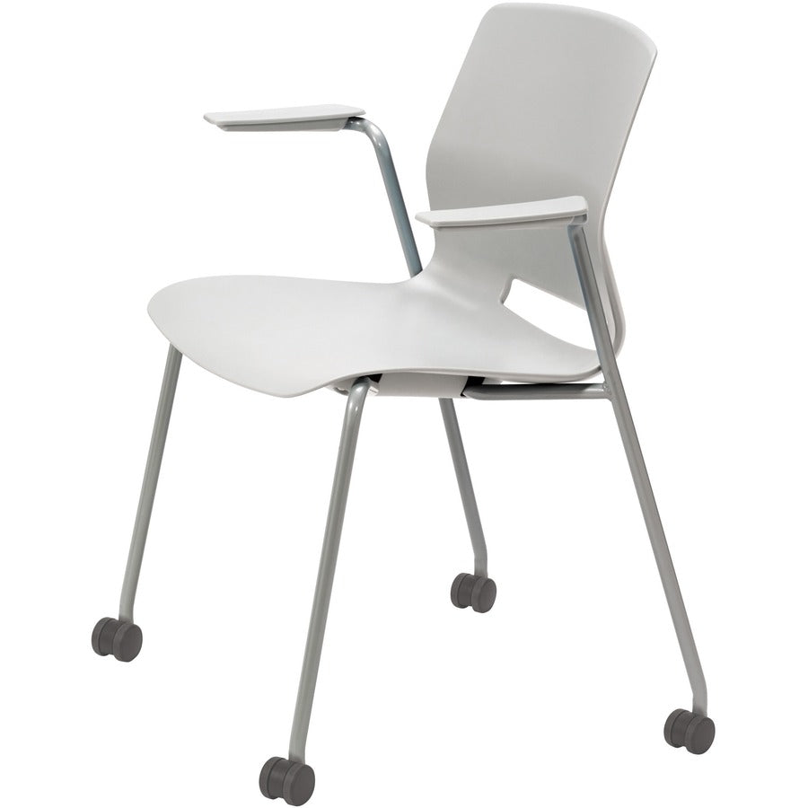 KFI Swey Mobile Multipurpose Stool with Arms - Light Gray Seat Color - Polypropylene Seat Material - Light Gray Back Color - Polypropylene Back Material - Silver Frame Color - Stainless Steel Frame Material - Four-legged Base - 1 Each