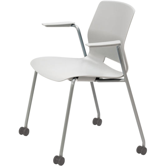 KFI Swey Mobile Multipurpose Stool with Arms - Light Gray Seat Color - Polypropylene Seat Material - Light Gray Back Color - Polypropylene Back Material - Silver Frame Color - Stainless Steel Frame Material - Four-legged Base - 1 Each