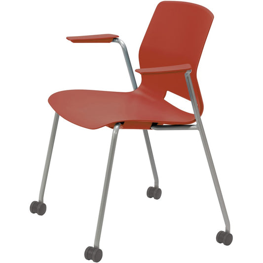 KFI Swey Mobile Multipurpose Stool with Arms - Coral Seat Color - Polypropylene Seat Material - Coral Back Color - Polypropylene Back Material - Silver Frame Color - Stainless Steel Frame Material - Four-legged Base - 1 Each