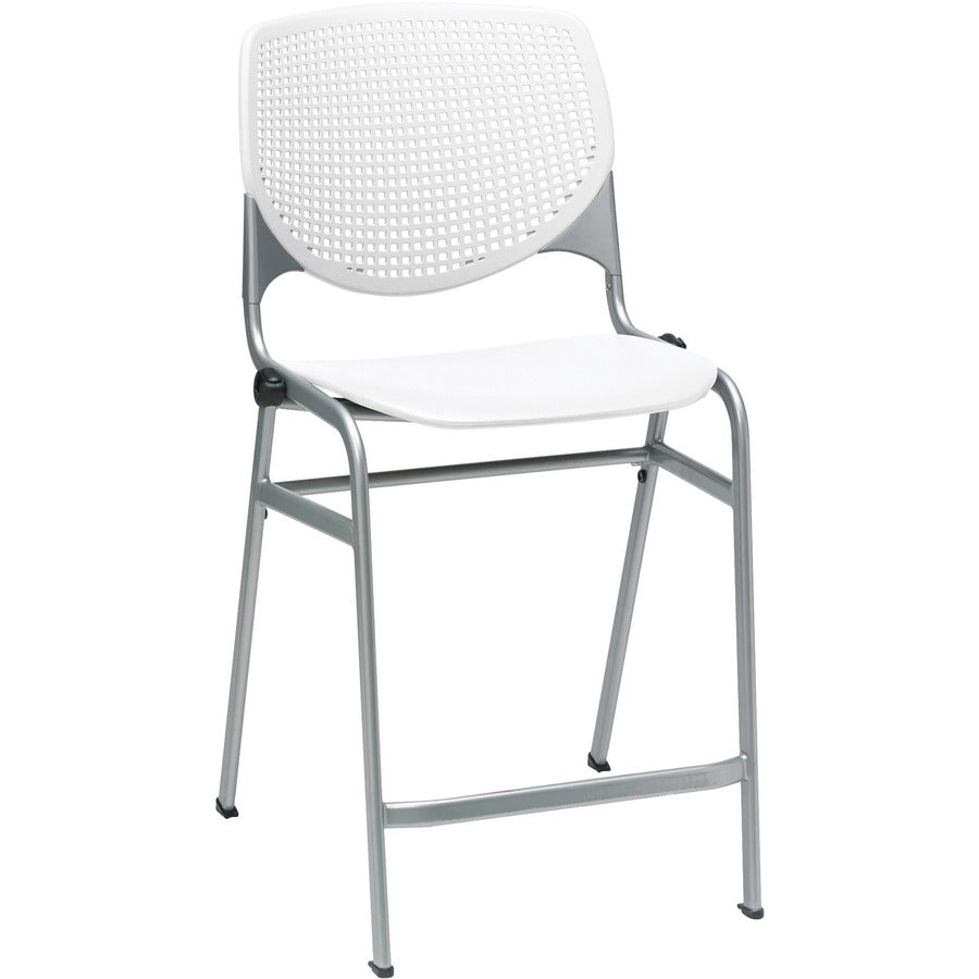 KFI Kool Counter-Height Stackable Stool - White Seat Color - Polypropylene Seat Material - White Back Color - Polypropylene, Aluminum Alloy Back Material - Powder Coated Silver Frame Color - Cold Rolled Steel Frame Material - Four-legged Base - 1 Each