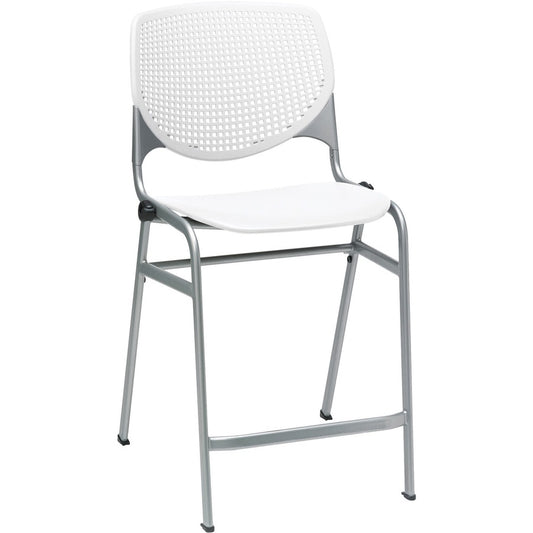 KFI Kool Counter-Height Stackable Stool - White Seat Color - Polypropylene Seat Material - White Back Color - Polypropylene, Aluminum Alloy Back Material - Powder Coated Silver Frame Color - Cold Rolled Steel Frame Material - Four-legged Base - 1 Each