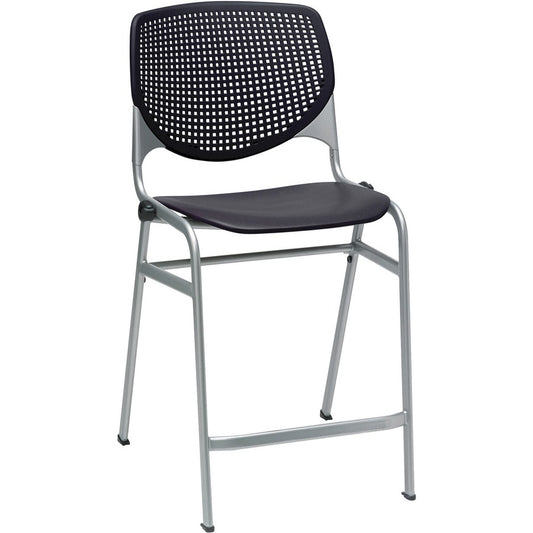 KFI Kool Counter-Height Stackable Stool - Black Seat Color - Polypropylene Seat Material - Black Back Color - Polypropylene, Aluminum Alloy Back Material - Powder Coated Silver Frame Color - Cold Rolled Steel Frame Material - Four-legged Base - 1 Each