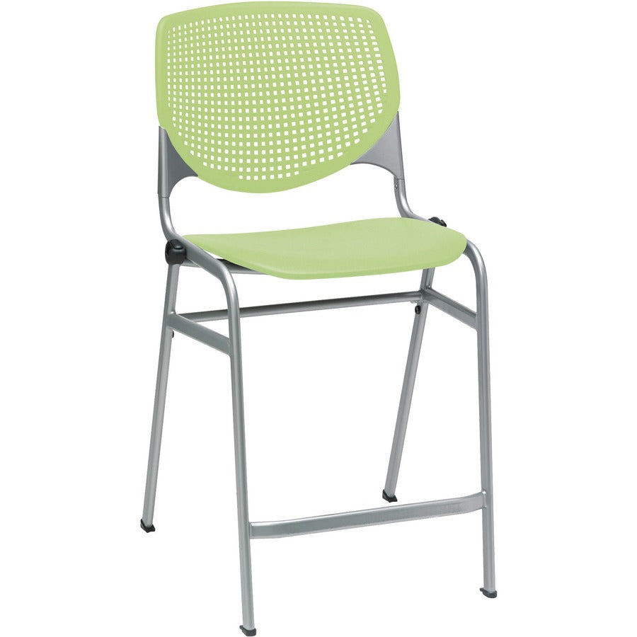 KFI Kool Counter-Height Stackable Stool - Lime Green Seat Color - Polypropylene Seat Material - Lime Green Back Color - Polypropylene, Aluminum Alloy Back Material - Powder Coated Silver Frame Color - Cold Rolled Steel Frame Material - Four-legged Base...