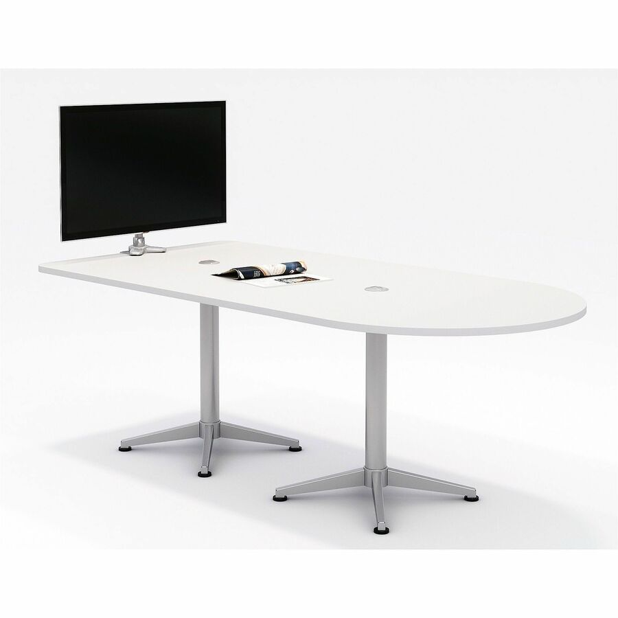 KFI Horseshoe Table - High Pressure Laminate (HPL) Half-round, White Top - Column Leg Base - 84" Table Top Length x 42" Table Top Width - Assembly Required - 1 Each