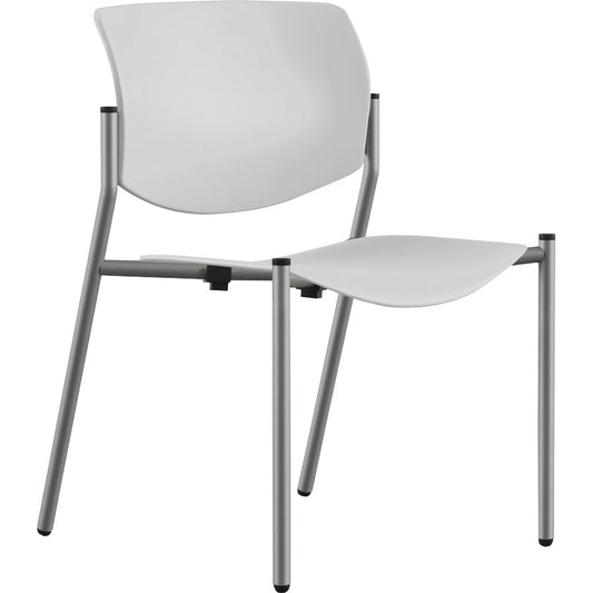 9 to 5 Seating Shuttle Armless Stack Chair with Glides - White Seat Color - Plastic Seat Material - White Back Color - Plastic Back Material - Powder Coated, Silver Frame Color - Four-legged Base - 1 Each