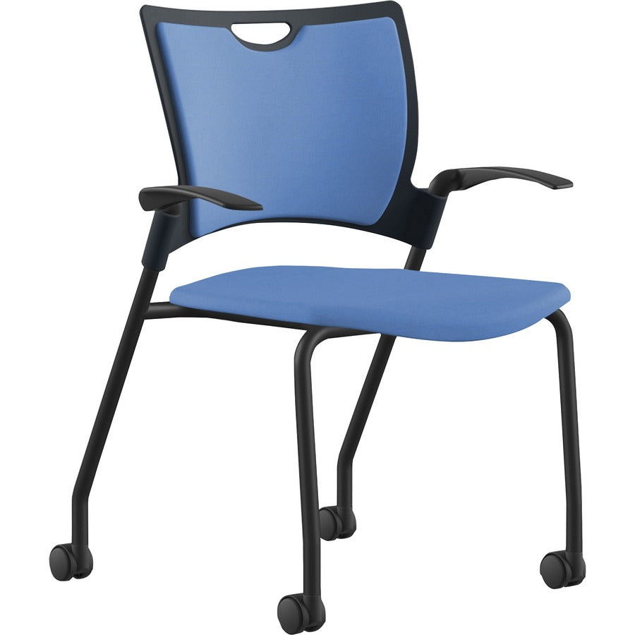 9 to 5 Seating Bella Fabric Seat Mobile Stack Chair - Blue Seat Color - Fabric, Foam, Plastic Seat Material - Blue Back Color - Fabric, Plastic, Foam Back Material - Powder Coated, Black Frame Color - Four-legged Base - 1 Each