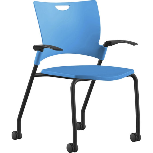9 to 5 Seating Bella Fixed Arms Mobile Stack Chair - Blue Seat Color - Thermoplastic Seat Material - Blue Back Color - Thermoplastic Back Material - Powder Coated, Black Frame Color - Four-legged Base - 1 Each