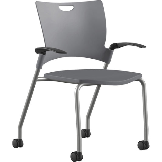 9 to 5 Seating Bella Fixed Arms Mobile Stack Chair - Dove Seat Color - Thermoplastic Seat Material - Dove Gray Back Color - Thermoplastic Back Material - Powder Coated, Silver Frame Color - Four-legged Base - 1 Each