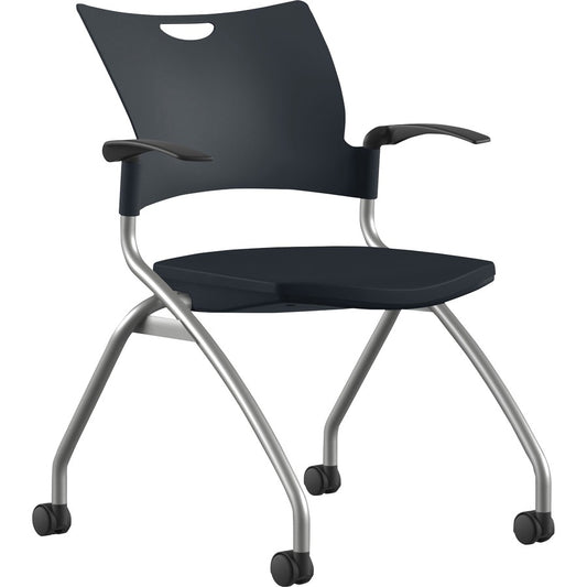 9 to 5 Seating Bella Fixed Arms Mobile Nesting Chair - Black Seat Color - Thermoplastic Seat Material - Black Back Color - Thermoplastic Back Material - Silver, Powder Coated Frame Color - Four-legged Base - 1 Each