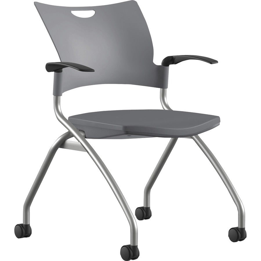 9 to 5 Seating Bella Fixed Arms Mobile Nesting Chair - Dove Seat Color - Thermoplastic Seat Material - Dove Gray Back Color - Thermoplastic Back Material - Silver, Powder Coated Frame Color - Four-legged Base - 1 Each