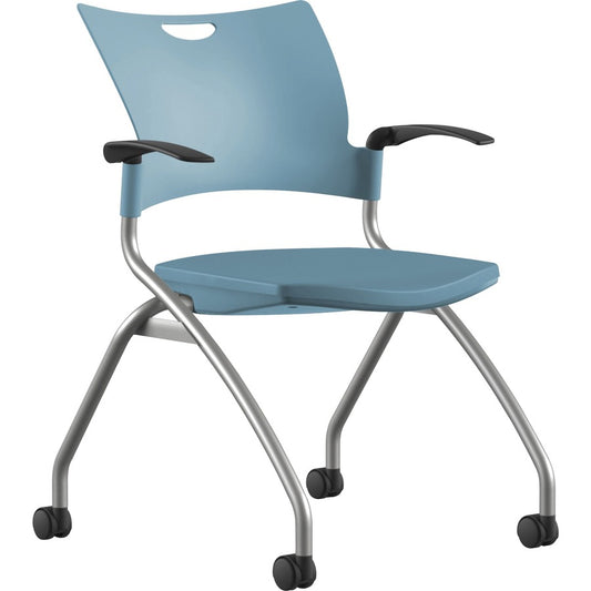 9 to 5 Seating Bella Fixed Arms Mobile Nesting Chair - Blue Seat Color - Thermoplastic Seat Material - Blue Back Color - Thermoplastic Back Material - Silver, Powder Coated Frame Color - Four-legged Base - 1 Each