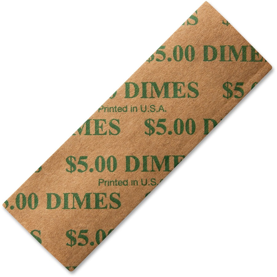 ICONEX SecurIT Color-coded Flat Coin Wrappers - Total $5.0 in 10� Denomination - Color Coded, Sturdy - Kraft Paper - Green - 1000 / Pack