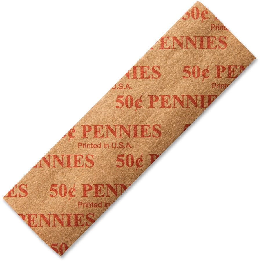 ICONEX SecurIT Color-coded Flat Coin Wrappers - Total $0.50 in 1� Denomination - Color Coded, Sturdy - Kraft Paper - Red - 1000 / Pack