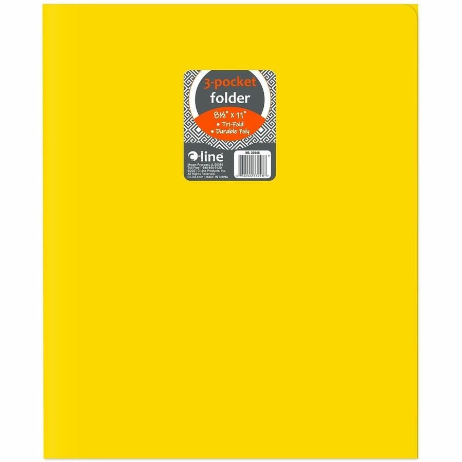 C-Line Letter Pocket Folder - 8 1/2" x 11" - 3 Internal Pocket - Yellow - 24 / Box