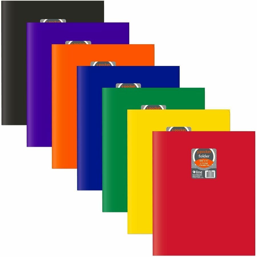 C-Line Letter Pocket Folder - 8 1/2" x 11" - 3 Internal Pocket - Black, Blue, Green, Orange, Red, Purple, Yellow - 24 / Box