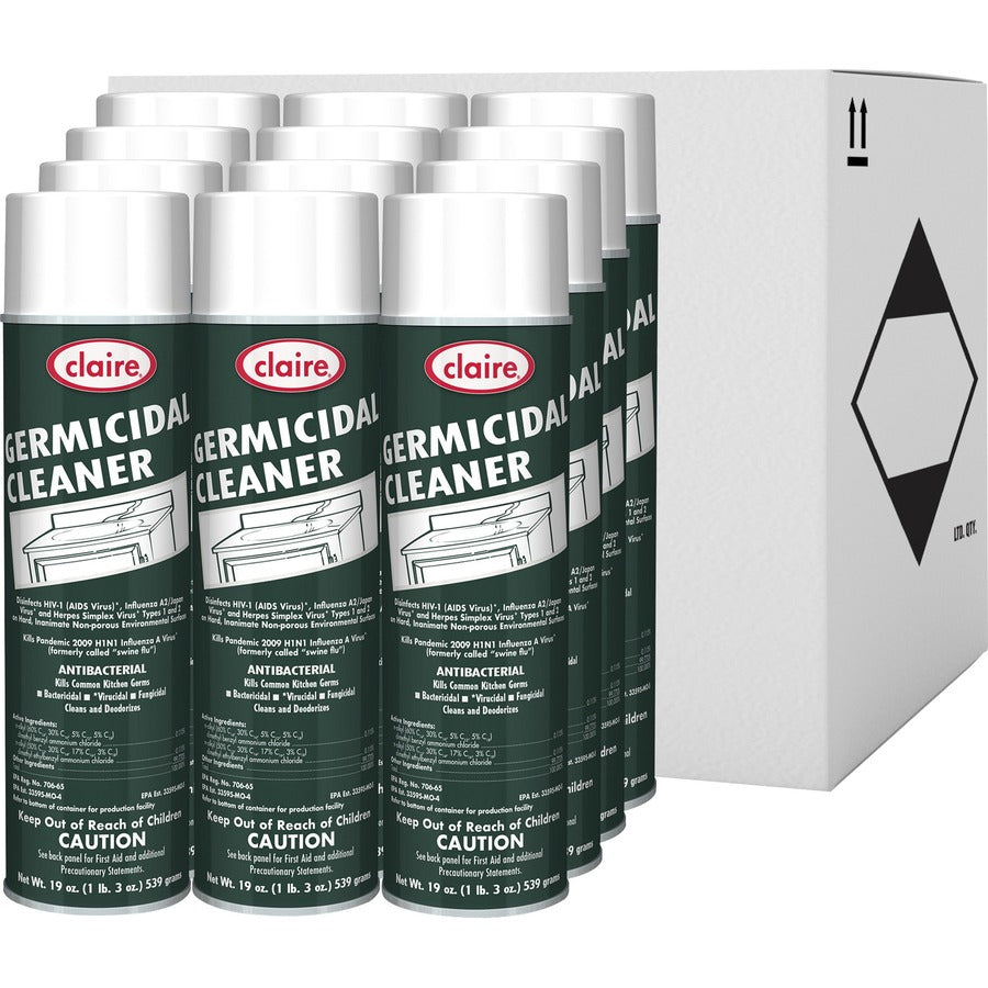 Claire Foaming Germicidal Cleaner - For Multipurpose - Spray - 19 fl oz (0.6 quart) - Floral Scent - Recommended For: Germs Remover, Bacteria Remover, Virus Remover, Fungi Remover - Disinfectant, Deodorize - White - 12 / Carton