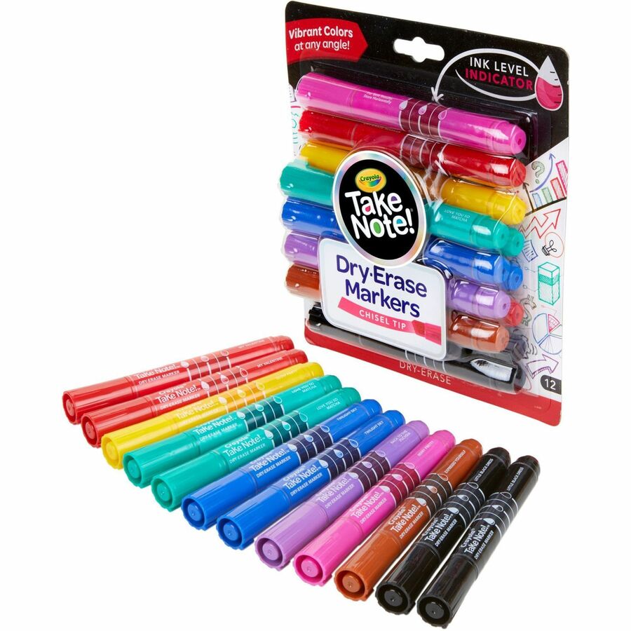 Crayola Dry Erase Markers - Erasable - Assorted Ink - 12 / Pack