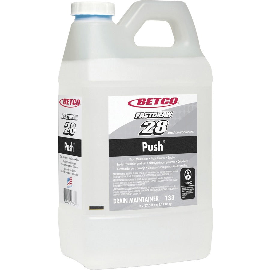 Betco BioActive Solutions FastDraw 28 Push Cleaner - Concentrate - 67.6 fl oz (2.1 quart) - New Green Scent - Non-flammable, Non-corrosive, Caustic-free, Spill Proof - Milky White - 1 Each