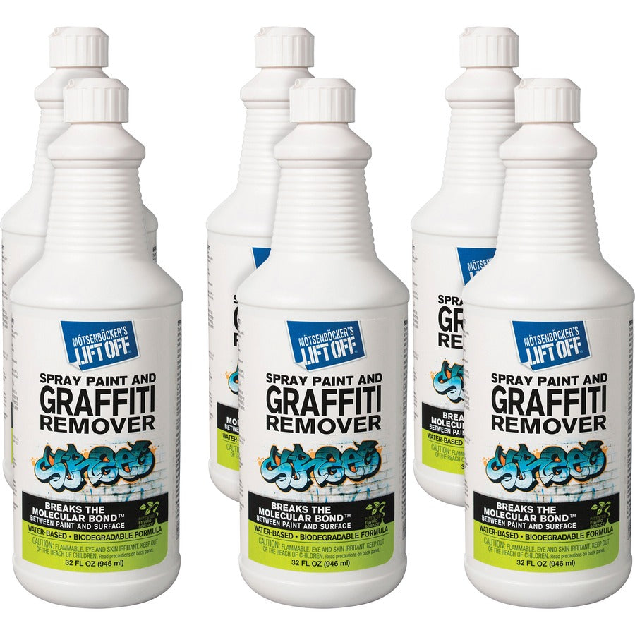 M�tsenb�cker's Lift Off Spray Paint/Graffiti Remover - For Multi Surface, Multipurpose - Liquid - 32 fl oz (1 quart) - Recommended For: Paint Remover, Graffiti Remover - Environmentally Friendly, Water Based - White - 6 / Carton